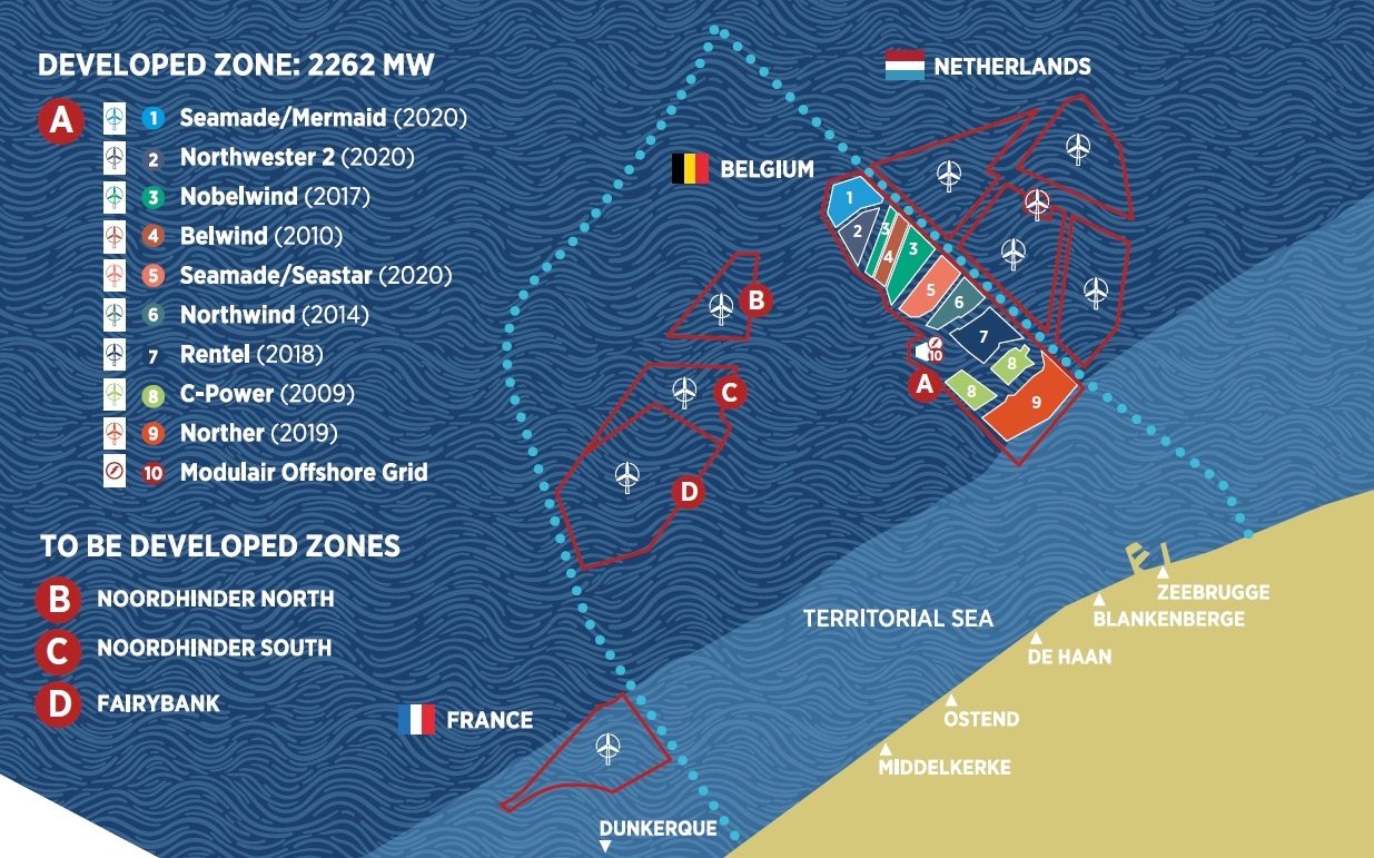 Map of the Belgian offshore wind farms