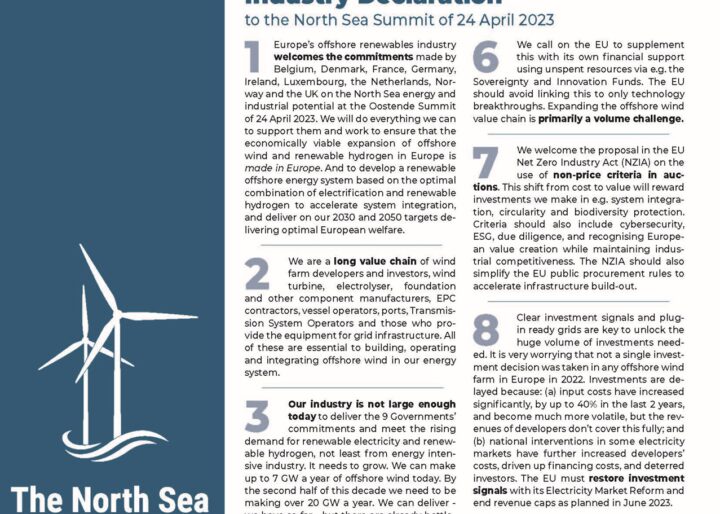 Offshore Renewable Industry Declaration to the North Sea Summit of 24 April 2023